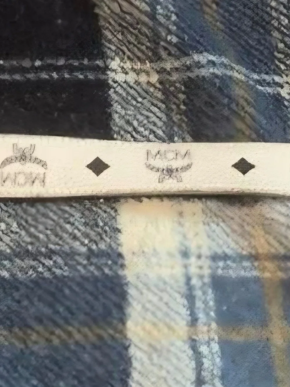 MCM White Monogram Leather Belt with Gold M Buckle